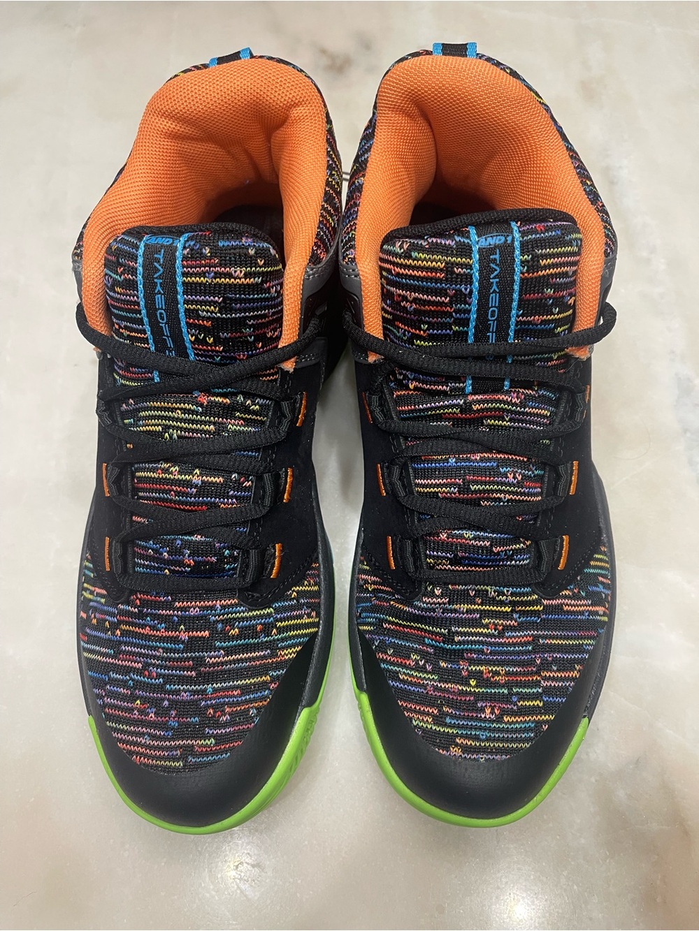 And1 Multicolor Knit Athletic Shoes with Orange Lining and Green Accent